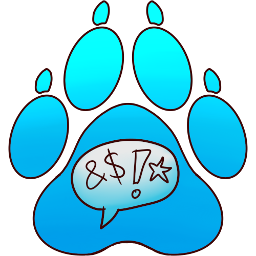 cyan paw with a speech bubble with grawlixes in it.